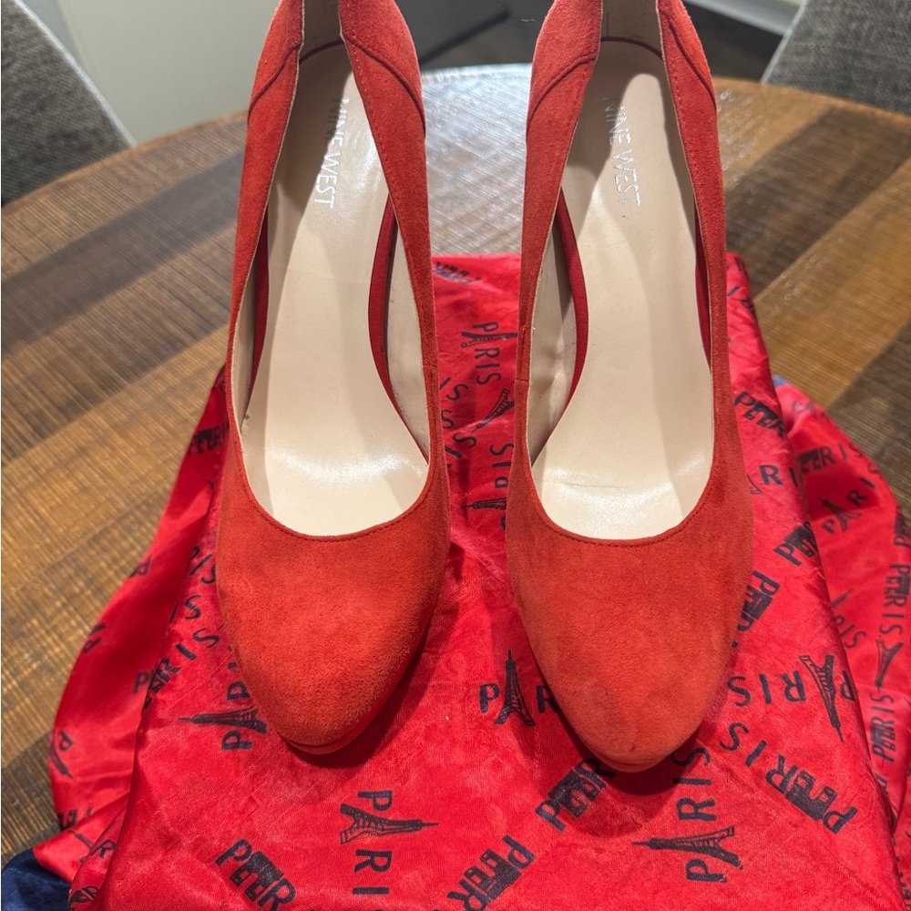 Nine West Vibrant Red Suede Heels